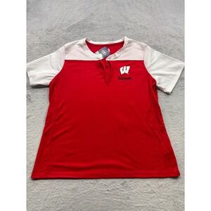 Wisconsin Badgers Lace Up Mesh Sleeve Shirt Red White NCAA Women XL NEW